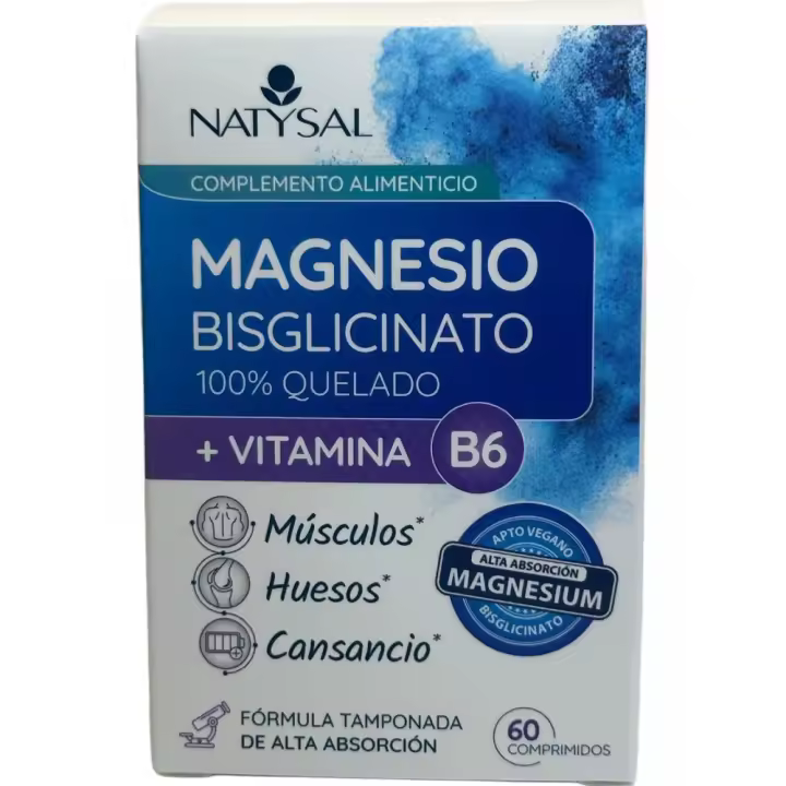 Magnesio Bisglicinato 100% Quelado + B6 de Natysal 60 Comprimidos - 1