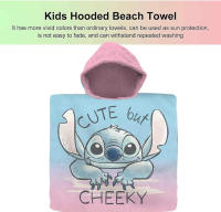 Poncho toalla niños de Stitch 100% algodón , Toalla de Playa Infantil Stitch con Capucha Toalla de Baño Poncho Toalla Poncho para Niñas Niños de 2 a 8 años de 60cm x 60cm, 300gsm - details 0