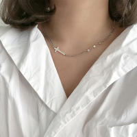 Collar Colgante Vintage ANENJERY Estrella Cruzada Cadena Clavícula Plata Tailandesa Para Mujer Joyería S-N626 Geométrica - details 1
