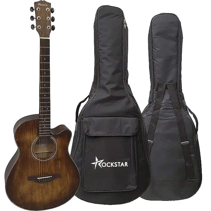 Rockstar Music SA4000BR guitarra acústica folk con cutaway y funda para empezar a tocar - 1