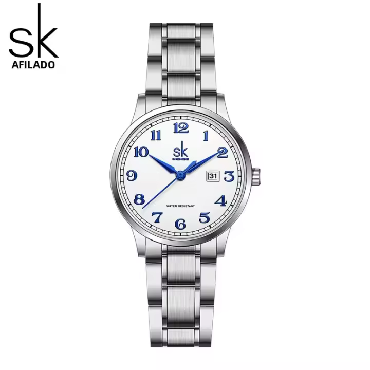 Reloj De Mujer Shengke Moda Diamante Dial Verde Diseño Original Reloj De Cuarzo Resistantes Al Agua Y Choque Con Correa De Cuero Y Caso Redondo - 1