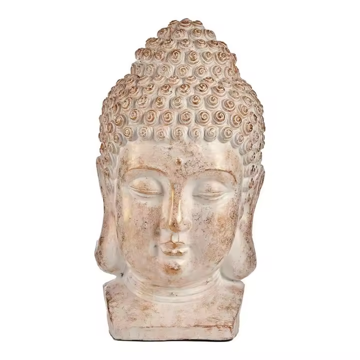 Figura Decorativa para Jardín Ibergarden CC20488 Blanco Dorado Poliresina 35 x 65,5 x 38 cm Cabeza Buda - 1