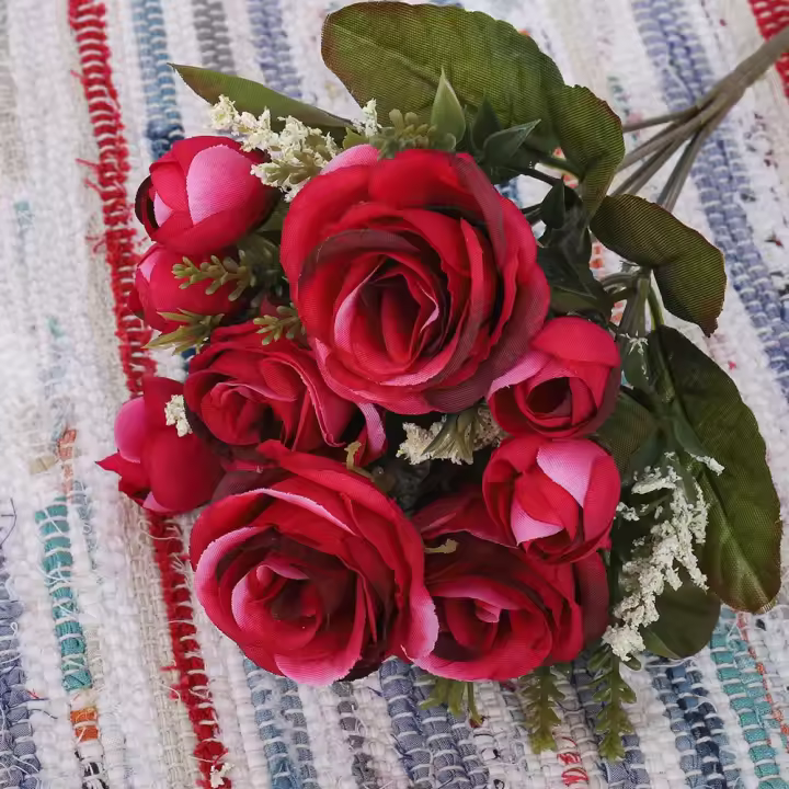 Bouquet De Rosas Artificiales De Seda Para Decoración De Hogar Y Fiestas Falsas Flores Para Vaso Exterior Decoración De Otoño Para Boda Y Holiday - 1
