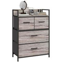 HOMCOM Cómoda con 4 Cajones de Tela Plegables, Cómoda para Dormitorio Industrial con Estante Abierto, Marco de Acero, Cajonera para Espacios Pequeños, Sala de Estar, Vestidor, Baño, Gris - details 0