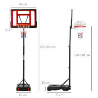HOMCOM Canasta de Baloncesto Ajustable de 205-261 cm Aro de Baloncesto con Soporte de Acero Base Rellenable y 2 Ruedas de Transporte para Niños y Adultos Rojo Negro - details 2