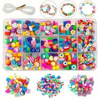 Set De Abalorios De Arcilla Polimérica 15Celdas Con Espaciadores De Frutas Y Caras Sonrientes Hilo Elástico Bundle De Caja - details 0
