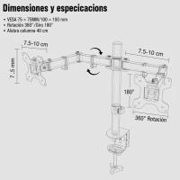 SODANY Soporte Monitor Doble Brazo 15"-33", VESA 75/100, Ajustable Altura y Giro 360°, Hasta 8kg/Brazo, Acero Ergonómico - details 2