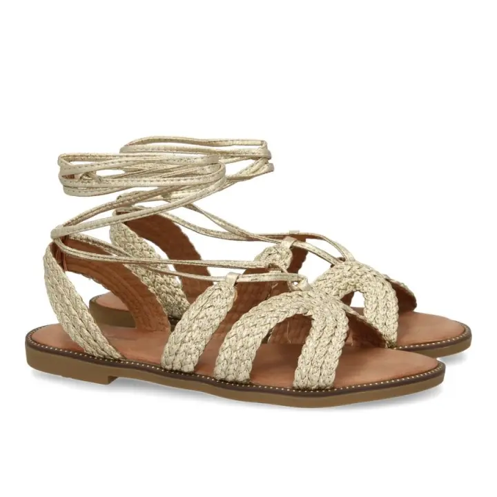 Sandalia mujer cómoda verano con cordones al tobillo dorado - Chanclas romas mujer cómodas - 1