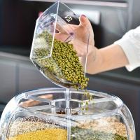 1 contenedor de almacenamiento de alimentos giratorio de 6 compartimentos-hermético, dispensador de plástico reutilizable para arroz, frijoles y más-perfecto para organización de cocina - details 1