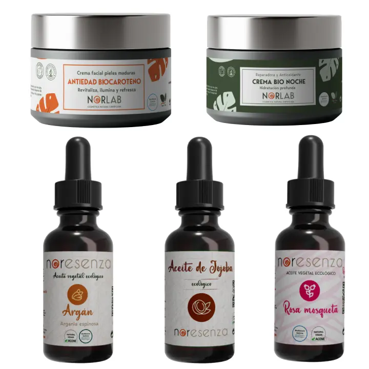 Noresenza Pack Hidratación Natural BIOSENSITIVE - Crema facial Biocaroteno + Crema facial Bio Noche + Aceite de jojoba  + Aceite de Argán + Aceite de rosa mosqueta - 1