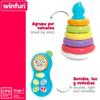 Winfun - Set 4 actividades bebé recién nacido, sonajero con mordedor, teléfono con luz y melodías, bola con sonajero y tentetieso, regalo para bebés, mayores de 0 meses - details 3
