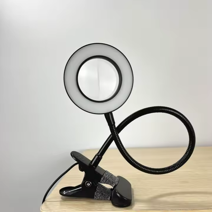 Lámpara de escritorio LED ajustable con fuente de luz y lupa, regulable, cambio de color, protección ocular, lupa con clip para lectura, trabajo de oficina y bricolaje, lupa iluminada de 10x, lupa iluminada con clip, lupa de 10x, lámpara de escritorio de - 1