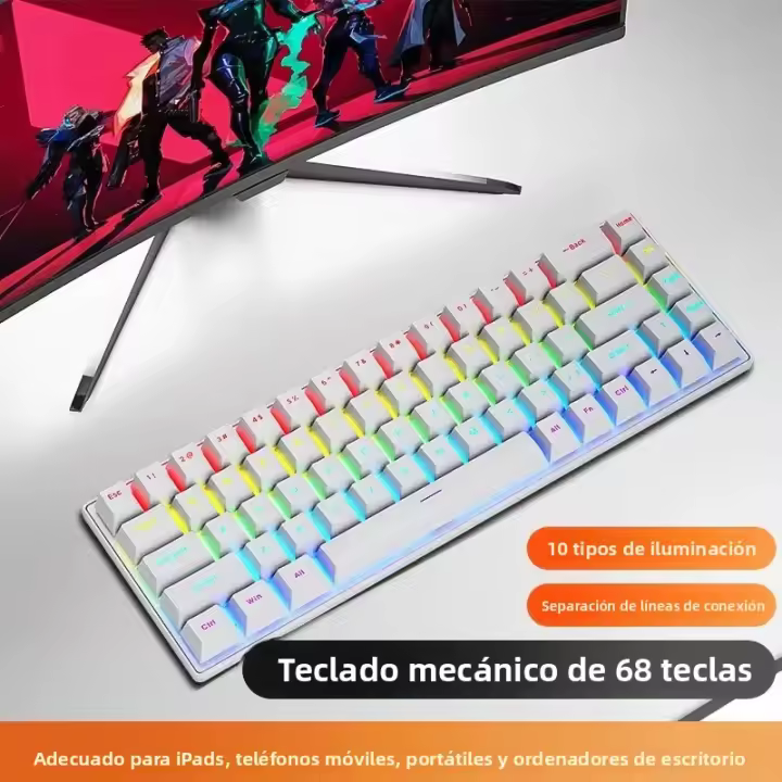 Teclado Mecánico Con Cable K68 Luz Multicolor 10 Tipos Para Juegos Y Oficina Compatible Con Windows Y Apple IOS Sistema - 1