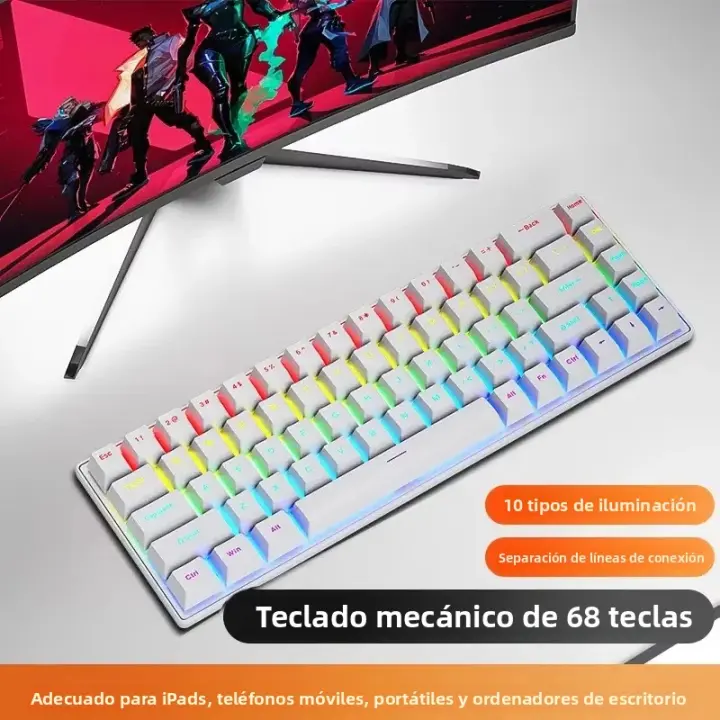 Teclado Mecánico Con Cable K68 Luz Multicolor 10 Tipos Para Juegos Y Oficina Compatible Con Windows Y Apple IOS Sistema - 1