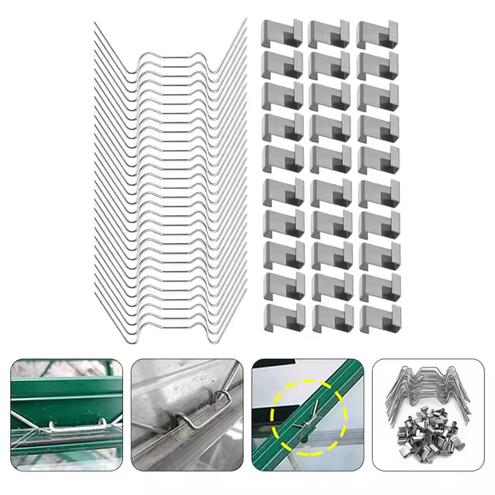 100 Pcs Clip De Jaula Verde Para Invernadero Acero Inoxidable Clip De Resorte De Hoja Para Fijar Paneles De Cordón Verde - 1
