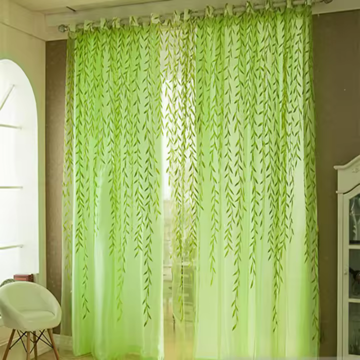 Cortinas Elegantes De Tulle Modernas Para Sala De Estar Dormitorio Cocina Verdes Hoja Cortinas Transparentes Para Ventana Cortinas Colgantes - 1