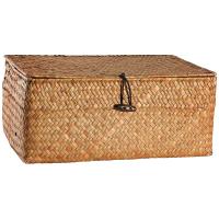 Caja De Almacenamiento Tejida a Mano En Rotura Con Tapa Cesta De Rattan Para Cosméticos Toallas Ropa Lavandería Ecológica - details 2