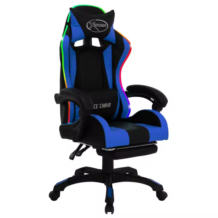 Silla Gaming con Lices RGB LED Cuero sintético Azul y Negro - 1