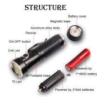 Linterna T6+COB LED Potente 4 Modos 90° Plegable Luz De Trabajo Linterna Táctica Con Cola Magnética Para Camping - details 7