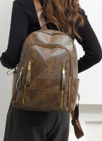 Mochila De Cuero Para Mujer 2024 Lujo Casual Vintage Con Bolsillos Internos Y Externos Cierre De Cremallera Bolsa Escolar Para Niñas - details 7