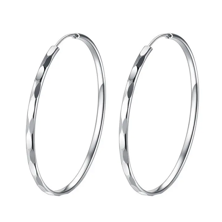 pendientes mujer plata 925，pendientes mujer，Joyeria y bisuteria para mujer,Pendientes de plata de ley 925 para mujer, aretes grandes redondos de 5cm, regalo de joyería - 1