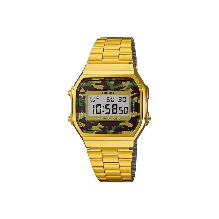 Casio A168WEGC-3 Reloj Digital Retro Unisex - Pantalla LED, Correa de Acero Inoxidable, Resistente al Agua, Funciones de Cronómetro y Alarma - 1
