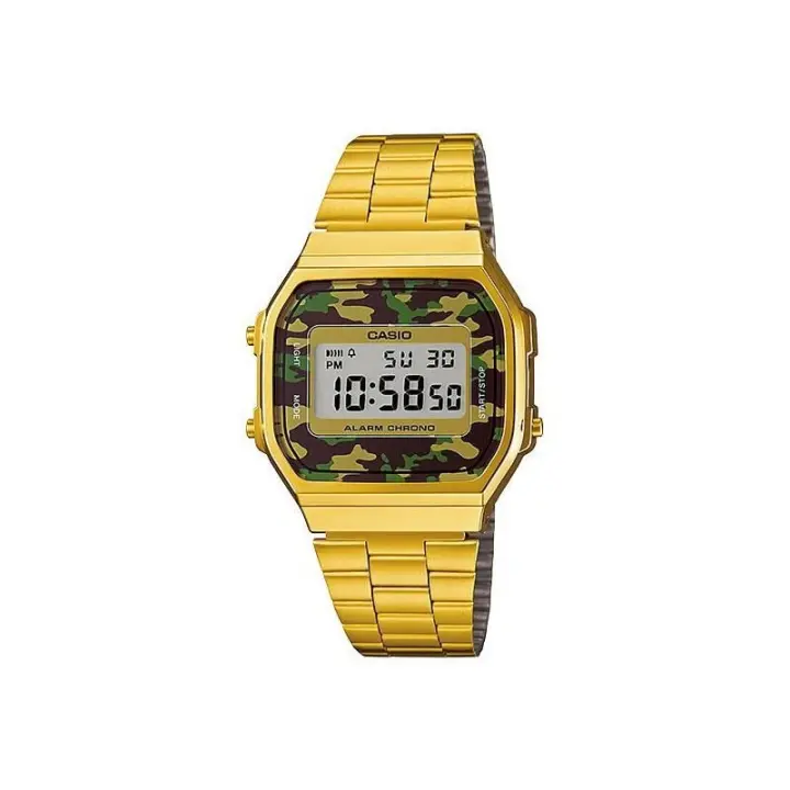 Casio A168WEGC-3 Reloj Digital Retro Unisex - Pantalla LED, Correa de Acero Inoxidable, Resistente al Agua, Funciones de Cronómetro y Alarma - 1