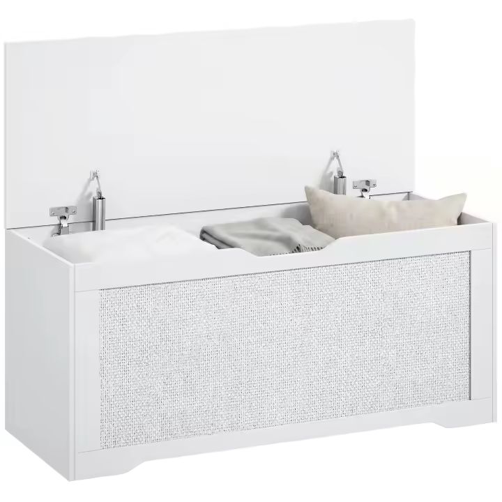 HOMCOM Baúl de Almacenaje 108L, Banco de Almacenaje con Panel de Ratán, Tapa Elevable, Brazos de Soporte, Diseño Sin Tiradores, para Recibidor, Pasillo, Dormitorio, Salón, 80x40x45 cm - 1