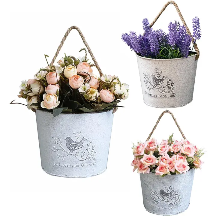 3 Pack colgante maceta macetas galvanizado decoración de la pared florero casa decoración media redonda macetas interior al aire libre jardín Decoración - 1