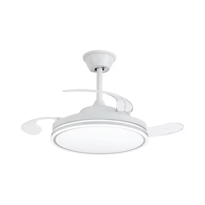 NARVI Ventilador de techo color blanco, 3 Palas retráctiles, Motor DC 30W, Luz LED 45W x2 , Regulable  en intensidad de luz y de Color (CCT)  , Con Memoria y Mando a distancia. Ref. MÚNICH 8585 WH - 1