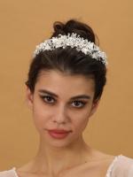 Diadema De Crystals Y Perlas Plateadas Para Mujer Tiara De Novia Con Flor Y Rhinestone Accesorios De Cabello Para Fiesta Y Boda Joyería Adulto - details 0