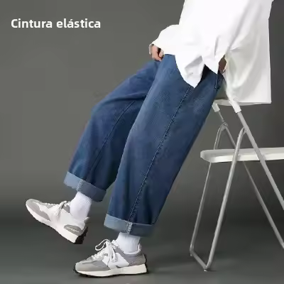Nuevos Jeans Casuales Para Hombre 2024 Estilo Coreano Hip Hop Rectos De Pierna Ancha Pantalones Vaqueros Couple En Negro Y Azul Claro Cierre De Cremallera Talla Media - 1