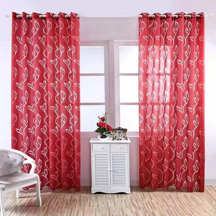 Cortina transparente 1 pieza 100*250 cm hoja roja - 1