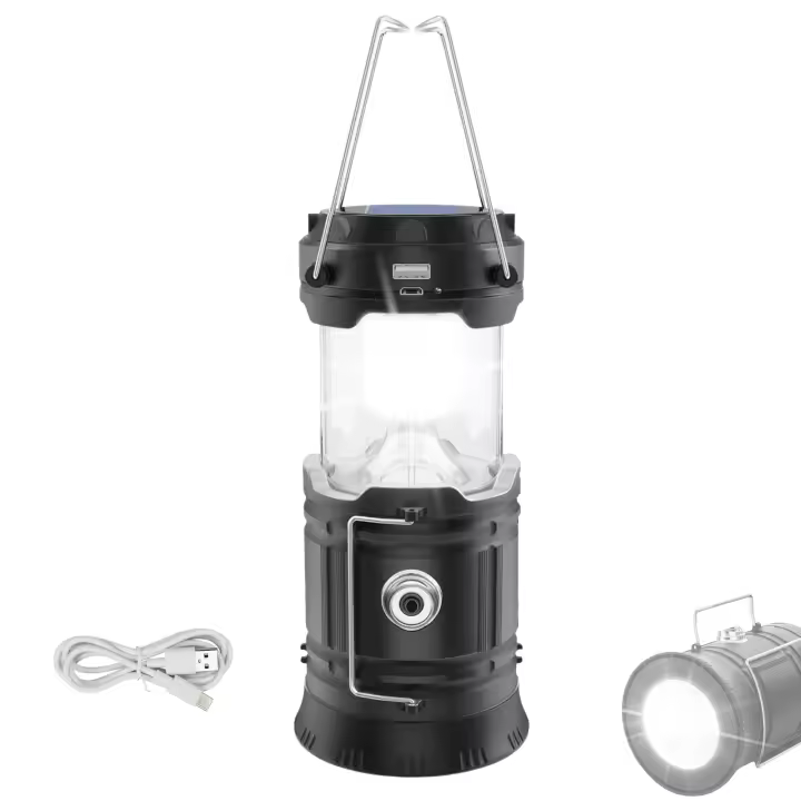 2x Lampara LED, Recargable Solar y USB, Hatería de Emergencia, Convertible en Linterna, Impermeable, Cable Incluido, para Acampada, Hogar, Reparación de Coche o Camping. - 1