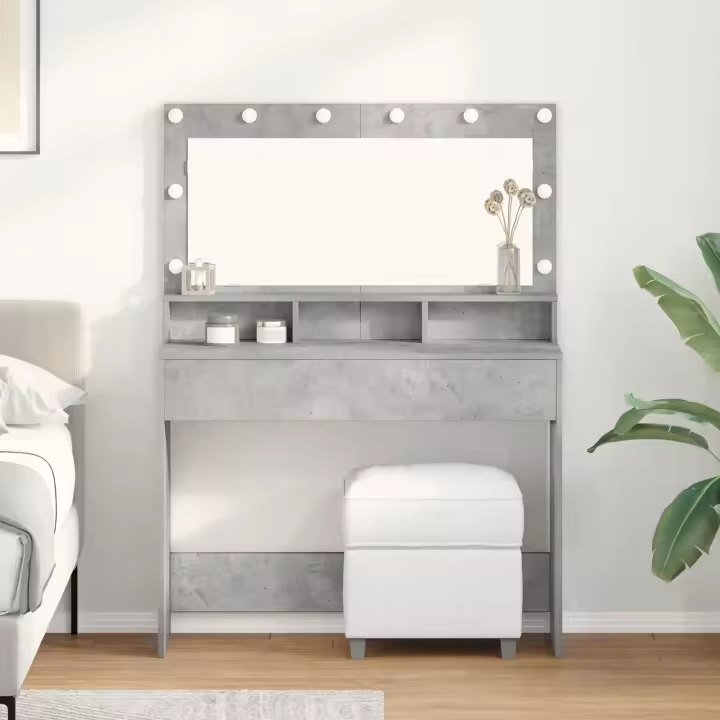 Mesa de tocador vidaXL con luces LED Gris Concreto 100x41x135 cm - 1