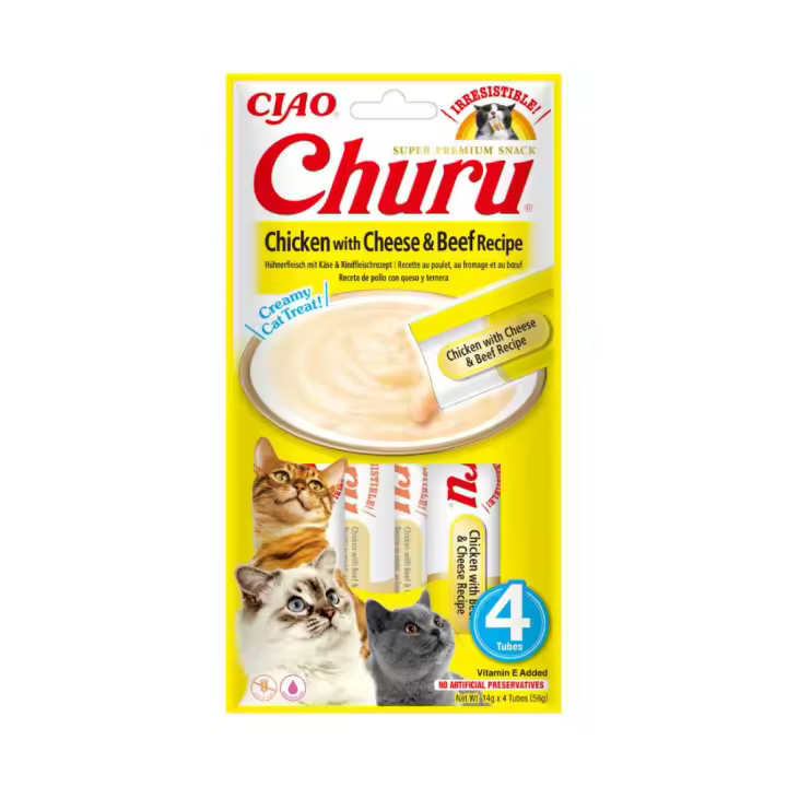 Churu GATO Receta de Pollo con Queso y Ternera (12 uds. de 4 x 14 g) - 1