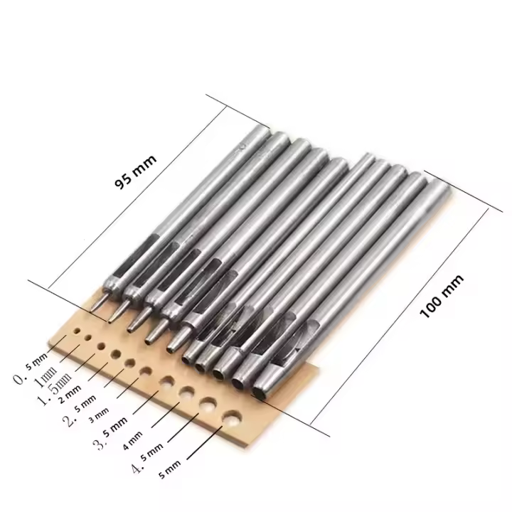Kit De 10 Piezas De Herramientas De Perforación De Cuero Con Agujeros Redondos Huecos Para Costura De Ropa Y Artesanía De Cuero Herramienta De Perforación De Alta Carbono Acero - 1