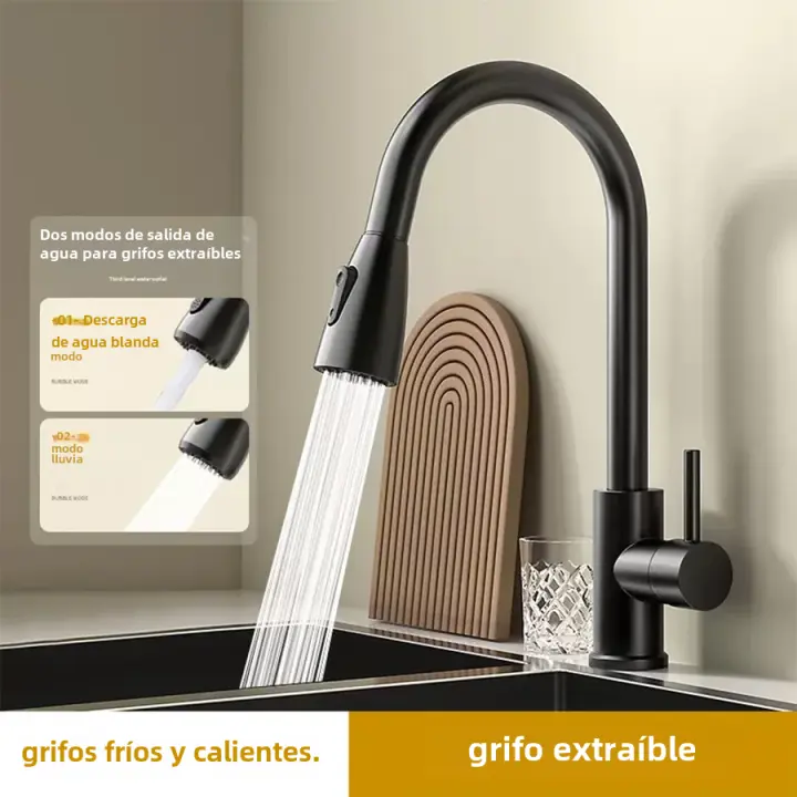 BIT Grifo extraíble de cocina, grifo giratorio dos en uno para fregadero, agua fría y caliente, todo de cobre para el hogar - 1