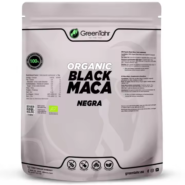 Green Tahr TO THE TOP Maca Negra Pura Eco 750g, Black Maca en Polvo, Origen Peruano, Vitaminas contra Fatiga - 1