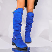 Botas De Rodilla Altas Cómodas Y Elegantes Con Diseño Redondo Y Hebilla Cierre Fácil Para Mujer Estilizada Con Forro De Peluche Material De La Parte Superior De Terciopelo Suave Para Uso Casual - details 6