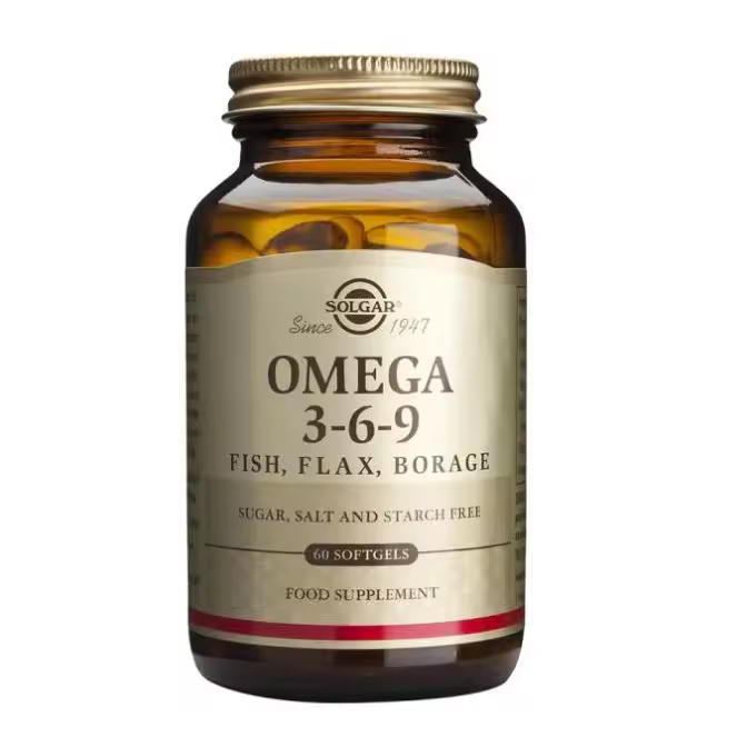 Solgar - Omega 3-6-9 aceites de pescado, lino y borraja - 60 cápsulas blandas - 1