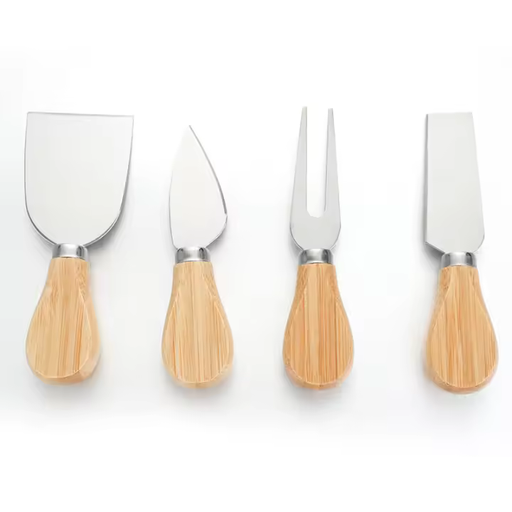 WIKHOSTAR Set De 4 Cuchillos Para Queso De Acero Inoxidable Con Mango De Roble Cortador De Queso Y Espátula Para Mantequilla Herramientas De Queso Para La Cocina - 1