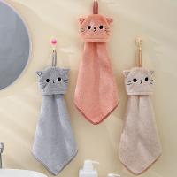 Toalla De Mano De Velours Coral Super Absorbente Con Bordado De Gato Decoración Para El Hogar Para Baño Y Cocina - details 3