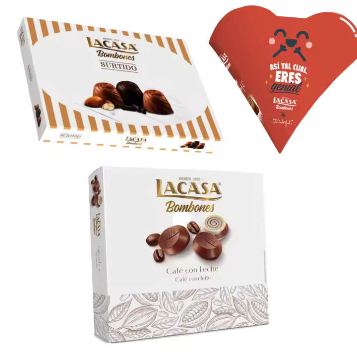Pack Lacasa bombones corazón mr wonderfull 60G & bombones surtido 95 G & bombones café con leche 200 g - 1