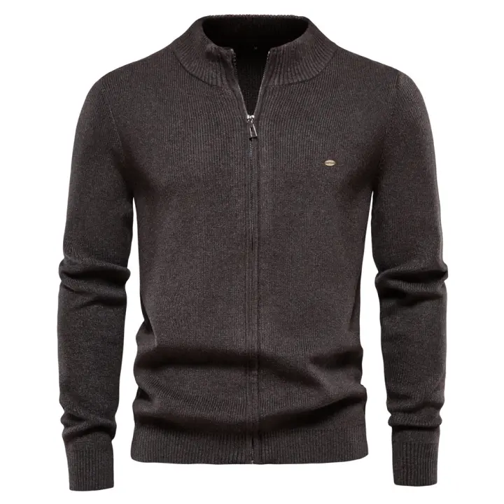 Código europeo 2024 otoño e invierno nuevo cardigan suéter de los hombres cremallera color sólido suéter calidad ropa de los hombres - 1