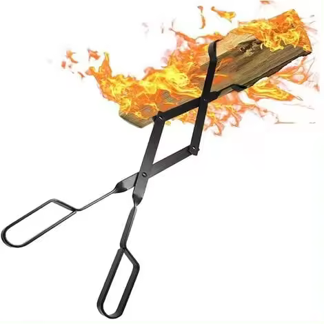 Pinzas para leña para chimenea de 66 cm con asas, pinzas resistentes para estufas de leña de interior, pinzas para leña de hierro forjado, pinzas para leña de exterior para fogatas, herramientas para chimeneas - 1