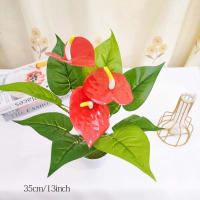 1PC Flores Artificiales De Palma Roja Texturizada Decoración Para Sala De Estar Y Mesas Plantas Verdes Y Rojas De Resina Para Fiesta - details 5