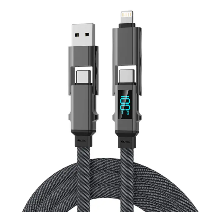 Cable De Datos USB Tipo C Byscoon 4 En 1 PD 100W Cargador Rápido Para iPhone 15 14 13 Samsung Xiaomi Redmi OPPO Cable De Aluminio Resistente Con Soporte Para iPhone 12 pro Max - 1