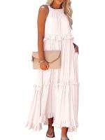 Vestido De Verano Para Mujer Con Camisola Y Falda Larga Estilo Europeo Y Americano Sin Mangas Cuello Redondo Polyester Spandex - details 1