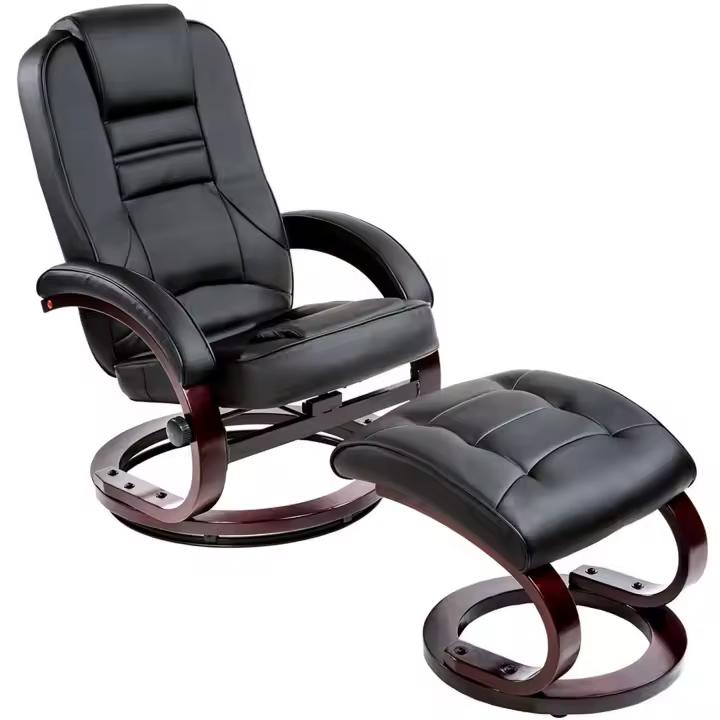 Tectake - Sillón relax con reposapiés | Respaldo ajustable | Acolchado suave y cómodo | Giro de 360°, base estable de madera - 1